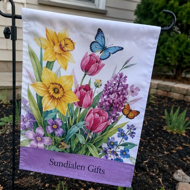 Custom garden flags — customer photo