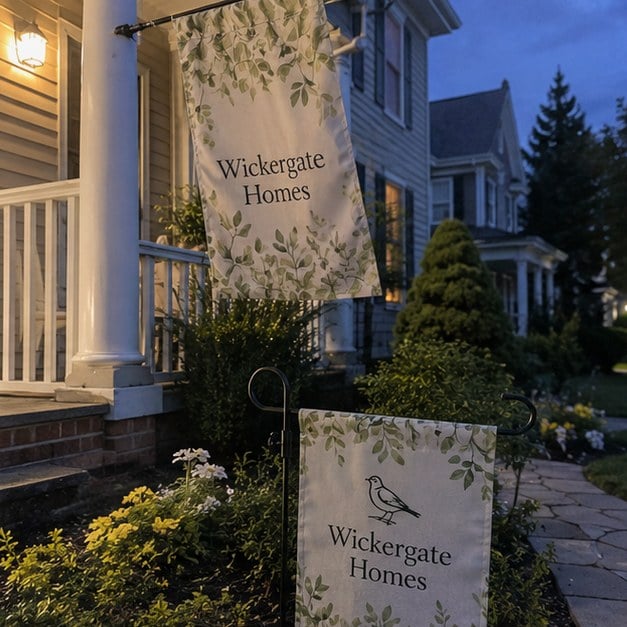 Garden flags with logo — customer photo